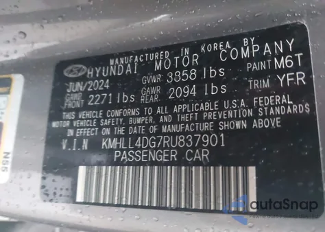 2024 Hyundai Elantra Se z USA, uszkodzony, nr VIN KMHLL4DG7RU837901